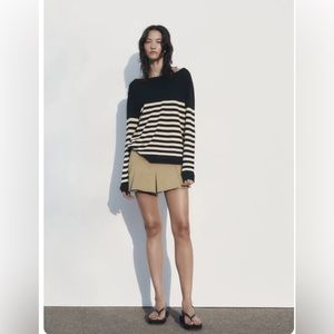 NWT ZARA Striped Knit Sweater Navy